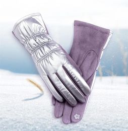 Five Fingers Gloves Fashion Solid Down Cotton Womens Touch Screen Gloves Winter Outdoor Riding Full Finger Plush Inside Thicken Wa3262112