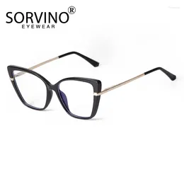 Sunglasses SORVINO Trendy Vintage Eyeglasses Frame Women Eyewear Cat Eye Personalised Anti Blue Light Glasses Myopia Flat Lens Spring Legs