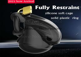 Massage Cockring New Male Fully Restraint Chastity Device Silicone Cock Cage Adjustable Cuff Penis Ring Antioff Belt Adult Sex To5855437