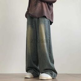 Men's Jeans Distressed Vintage Blue Pants Men Wide-leg Denim Trousers Male Oversize Streetwear Fashion Casual Baggy Straight d240417