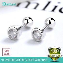 Stud Earrings Daifuni Real 925 Sterling Silver Fashion Round 4/5/6mm CZ Beads Screw For Women Wedding Party Fine Jewelry Gift