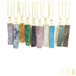 Pendant Necklaces Jln Druzy Agate Long Bar Rec Geode Quartz Stone Pendants With Brass Chain Jewellery For Men Women Drop Delivery Dhvan