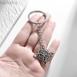 Keychains Lanyards New Fashion Witch Knot Key Chain Magic Knot Pagan Witchcraft Symbol Pendant Celtic Knot Jewellery Gift d240417