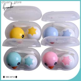 Sunglasses Cases Lymouko Fashion Lovely 4 Colors Cartoon Little Duck Portable Contact Lens Case for Kit Holder Contact Lenses Box Y240416