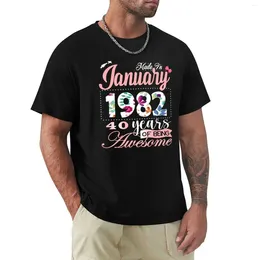 Men's Polos Made In January 1982 40 Years Of Being Awesome Since Flower Gift 40th B-day T-Shirt Graphics Plus Size Tops Cotton