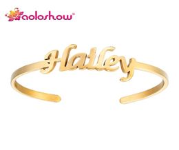 Stainless Steel Custom Personalized Name Bracelets Cuff Bangles for Women Men Gold Color Handwriting Script Nameplate Bracelet B9451158