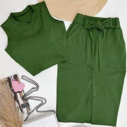 Work Dresses Mini Skirt Suit Summer Crop Top Set With High Waist Split Pockets Tank Short Ensemble For Women Two-piece A