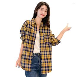 Women's Blouses Woman Plaid Loose Fit Chequered Shirts Long Sleeve Cotton Tops Oversized Casual Outerwear Female Soft Clothes