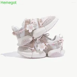 Dress Shoes Sweet Mesh Cherry Blossom Sneakers 2024 Spring Casual Comfortable Round Thick Sole Running Lace Up Fashion Women
