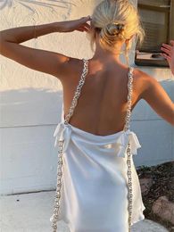 Casual Dresses Doury Women Sexy Summer Sleeveless Cowl Neck Backless Shiny Rhinestone Sequined Party Dress Straps Mini Spaghetti Y2k