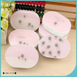 Sunglasses Cases Lymouko New Design Cactus Patterns Portable Oval Contact Lens Case with Mirror Mini Kit Holder Lenses Box for Women Y240416