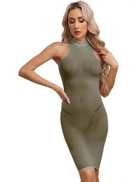 Casual Dresses Womens See-though Sim Dress Lingerie High Stretchy Glossy Bodycon Long Sleeve Sleeveless Dating Club Party Rave Costumes