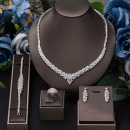 4 pieces of bride zirconia full set of womens party Jewellery luxury Dubai Nigeria CZ luxury crystal wedding necklace set 240410