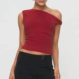 Women's Tanks Women Asymmetry Tank Tops Sexy Sleeveless One-shoulder Solid Slim Fit Crop Chic Summer Vests Clubwear Y2k Tees