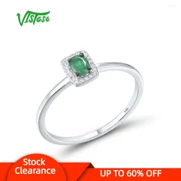 Cluster Rings VISTOSO Genuine 14K 585 White Gold For Women Sparkling Emerald Diamond Rectangle Simple Style Trendy Fine Jewelry
