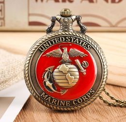 Pocket Watches Vine United State Marine Corps Theme Quartz Watch Fashion Red Souvenir Pendant Necklace Chain Military Top GiftsPocket1783135