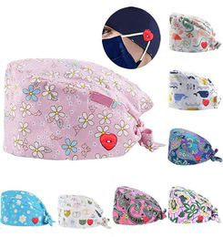 Clearance Pattern Scrub Cap Printing Working Hat Cotton Women Men Beautician Dust Proof Cooking Chef Caps5532185