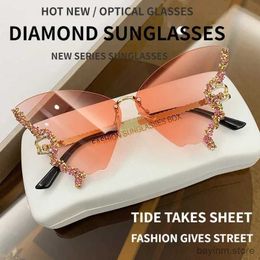 Sunglasses Luxury Diamond Butterfly Sunglasses Women Brand Vintage Rimless Oversized Sun Glasses Ladies Eyewear