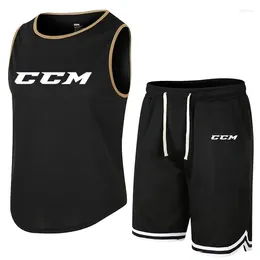 Men's Tracksuits CCM Summer Fashion Printed Sleeveless Vests Shorts Set Quick Drying Breathable Sports Basketball Vest