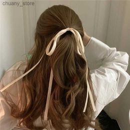 Hair Rubber Bands 1Pcs Sweet Long Ribbon Bow Knot Hairband Scrunchies For Women Girls Hair Bow Elastic Headband Female Hair Accessories Y240417