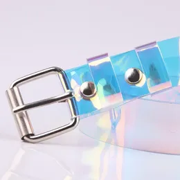 Belts Fashion Transparent Women Belt Laser Holographic Clear Pin Buckle Wide Waist Bands Waistband Invisible Punk 2024