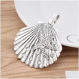 Pendant Necklaces 2Pcs Tibetan Sier Large Scallop Seashell Starfish Rhinestone Crystal Charms Pendants For Necklace Jewellery Drop D Dht36