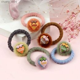 Hair Rubber Bands Sweet Girl Strawberry Hair Band Accessories Colourful Plush Pendant Headband High Elastic Scrunchie Children Safe Hair Ties Gifts Y240417