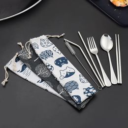 Portable Lunch Tableware Cutlery Set Stainless Steel Spoon Fork Travel Outdoor Knife Tableware Dining Canteen Dinnerware Sets