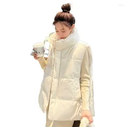 Women's Vests Plus Size Korean Fashion White Down Vest Women Windproof Lace Up Warm Waistcoat Female Black Duck Coat Sleeveless