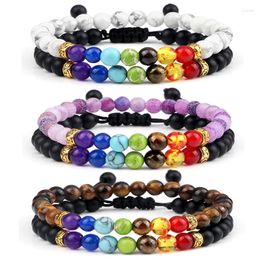 Charm Bracelets Men's 7 Chakras Multiple Colours Beaded Bracelet 2Pcs/Set Adjuatable Bracelets&Bangles For Homme Elastic Jewellery