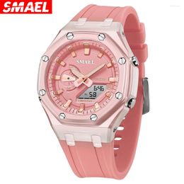 Wristwatches SMAEL Quartz Watch Women Dual Time Fashion Casual Silicone Digital Strap Back Light Student Girl Sports Female Wristwatch