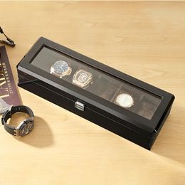 Embers Luxury Watch Box 6 Watches Piano Paint Ebony Wood Wristwatch Collection Storage Box Display Case 240412