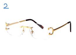 France brand gold plated rimless frames buffalo horn glasses clear lens Vintage sunglasses optical glasses for men women 5 style1619410