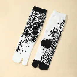 Women Socks 1 Pair Fashion Jacquard Two Toe Japanese Harajuku Funny Cute Crew Cotton Tabi
