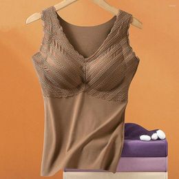 Camisoles & Tanks DE Velvet Lining Bottoming Vest Autumn Winter Thermal V-neck Lace Seamless Padded Warm Underwear