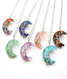 Pendant Necklaces Chakra Reiki Natural Gravel Necklace Resin Tree Of Life Moon Handknit Wrapped Crescent Quartz JewelryPendant Necklace6836828