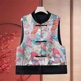 Women's Vests Middle-aged Mother National Wind Printed Loose Cardigan Vest Coat Fashion Spring And Autumn Ageing Chinese Jacket