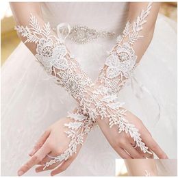 Other Wedding Favours Bridal Gloves Luxury White Elbow Length Fingerless Lace Appliqued Long With Crystals Drop Delivery Party Events Dhfrm