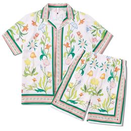 Top Design Men's Shorts High Street Casa Flower Shirt Set Light Luxury Pattern Shirt Cuban Neck Short Sleeve Shorts Matching Mens