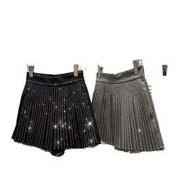 New women high waist rhinestone lace patchwork shinny bling pleated desinger shorts plus size SML