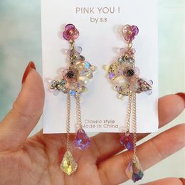 Dangle Earrings MWSONYA Korea Colourful Crystal Butterfly For Women Long Chain Tassel Temperament Flowers Drop Pendant Earring