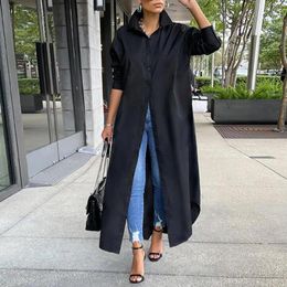 Women's Blouses Chic Women Shirt Comfortable Straight Dress Lapel Simple Casual Long Windbreaker Coat Hem