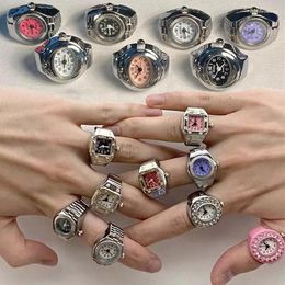Cluster Rings 2024 Luxury Vintage Punk Quartz Watch Ring Couple Women Men Hip Hop Cool Elastic Stretchy Finger Jewellery Gifts