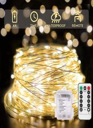 33ft 100LED Outdoor String Fairy Lights Battery Operated LED Twinkle Light with Remote9272259