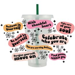 Decals UV DTF Cup Wrap Transfer Prints Full Stickers For Cups Mugs Tumblers Can 24oz Venti Cold Cup With Hole Coffee Wraps Printing Custom Label Sticker Patterns