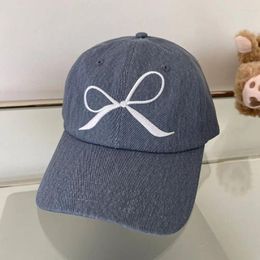 Ball Caps Washed Cotton Baseball Simple Bow Design Denim Visor Cap Adjustable Sports Sun Hat Women Girls