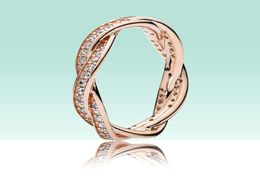 Luxury 18K Rose gold Women Rings Original box for Sparkling Twisted Lines Ring 925 Sterling Silver Wedding CZ Diamond RING set6510677