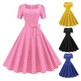 Casual Dresses Vintage Polka Dot Women Dress Classic Movie Style Square Collar Lady Elegant Timeless Retro Design Party