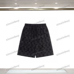 xinxinbuy 2024 Men women designer shorts Flocking letter fabric short black white brown Grey blue brown XS-L new