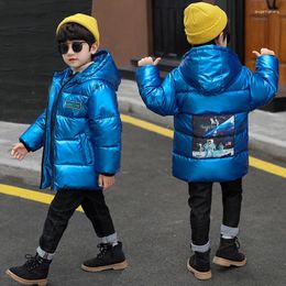 Down Coat Winter Boys Jackets Coats Teenage Kids Hooded Bright Face Blue Outerwear Zipper Autumn Children Warm Cotton Parkas Clothes